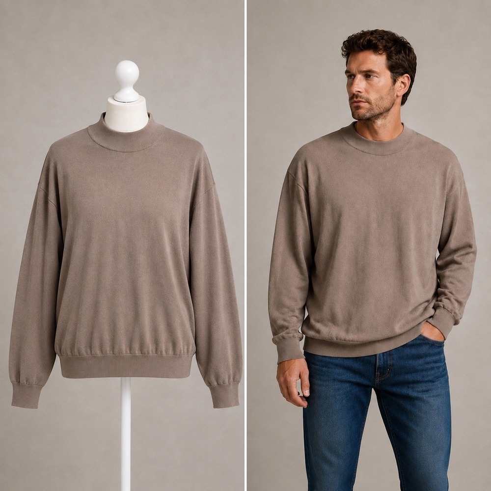 Pronto Uomo Sweater Mens Large Brown Silk Cotton Crew Neck Ribbed Knit Pullover